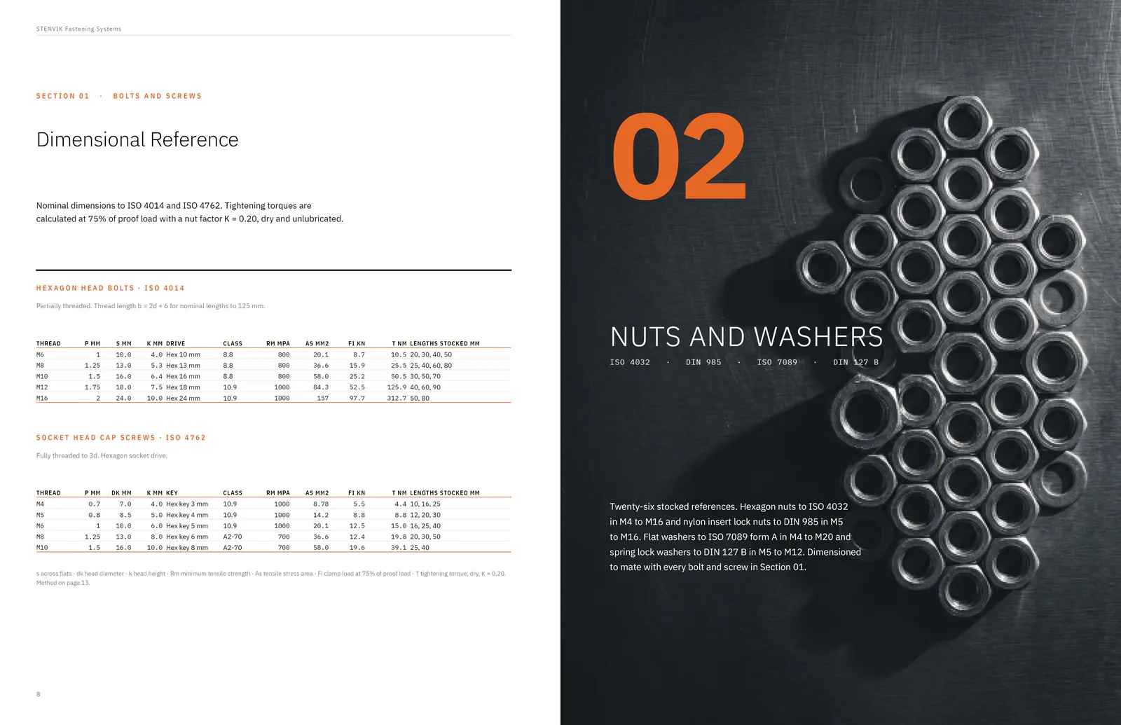 STENVIK fastener catalogue: Dimensional reference and the Section 02 opener.