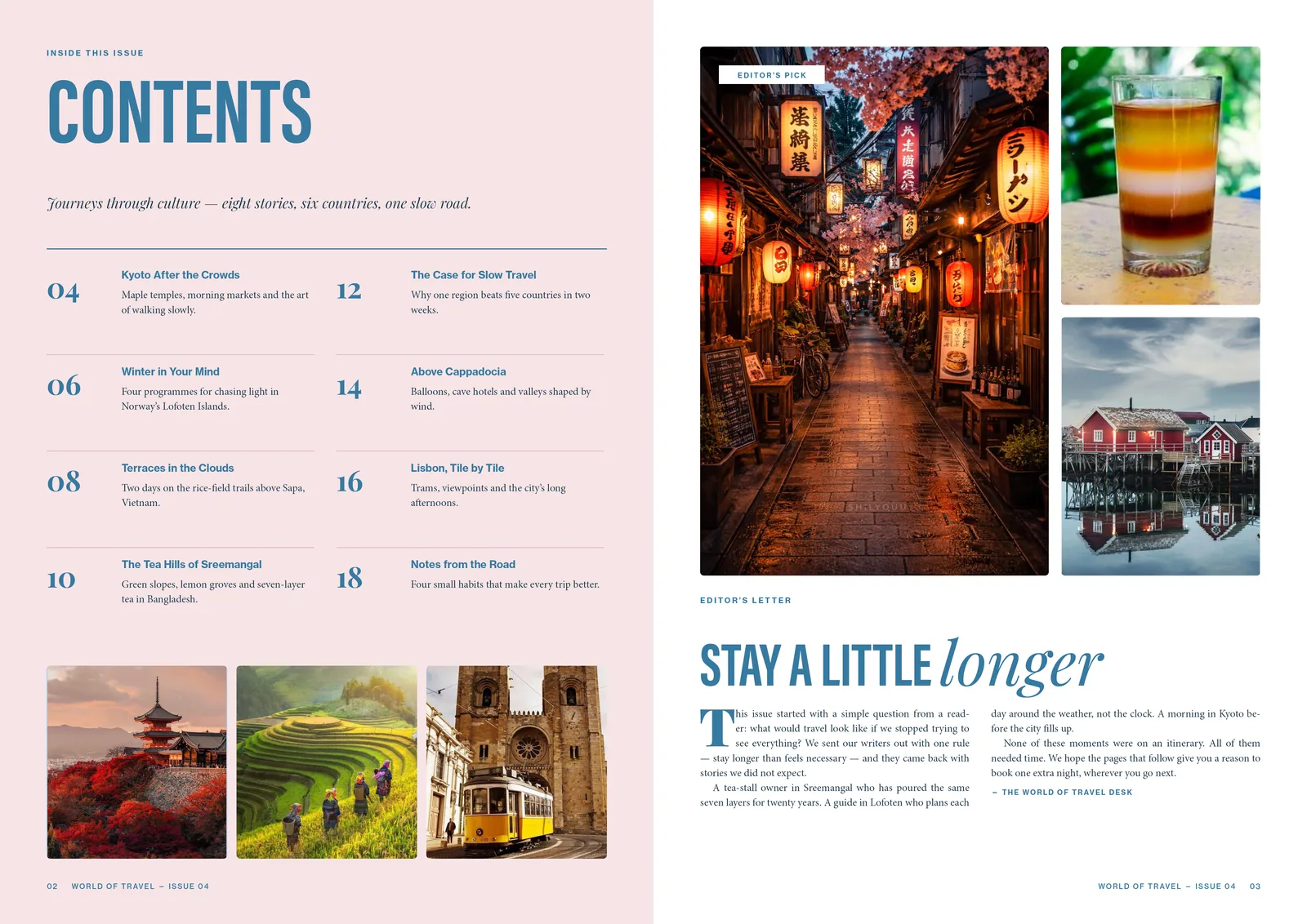 World of Travel, Issue 04: Contents and the editor's letter.